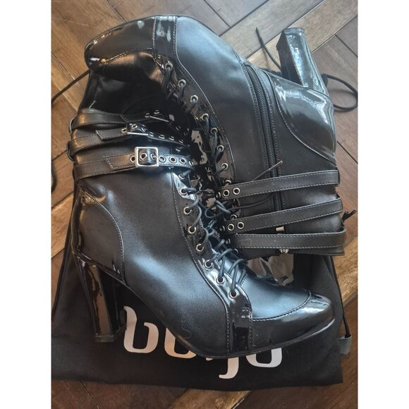 Burju Black Patent Leather Dance Ankle Boots US 11/EUR 44 - Picture 2 of 7